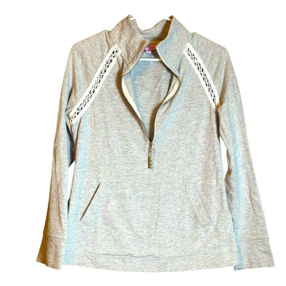 Lilly Pulitzer Skipper Popover Seaside Gray Lace Top Size Small 📦 - Picture 3 of 9